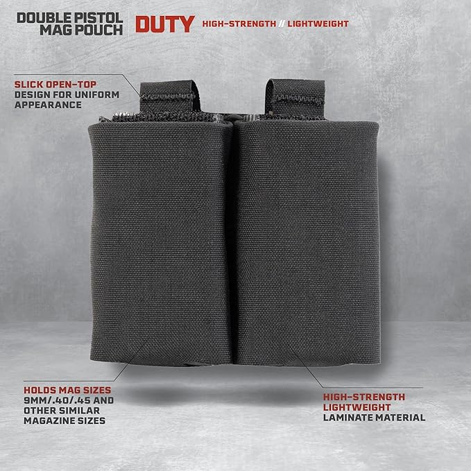Double Pistol Magazine Pouch, High-Strength Laminate Material, MOLLE Compatible - Image 2