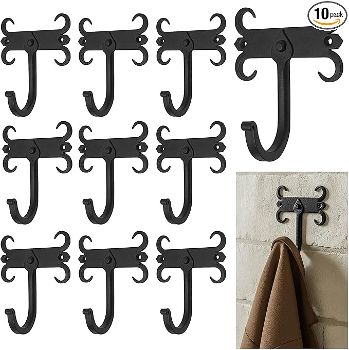 Mystic Colonial Rustic Cast Iron Wall Hooks, Heavy Duty Retro Utility Hooks by SaKeGa