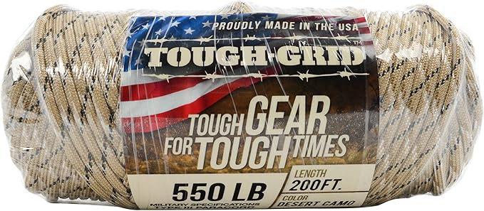 TOUGH-GRID 550 Paracord, Type III Mil-Spec Nylon Rope - 200 Ft Desert Camo - Image 3