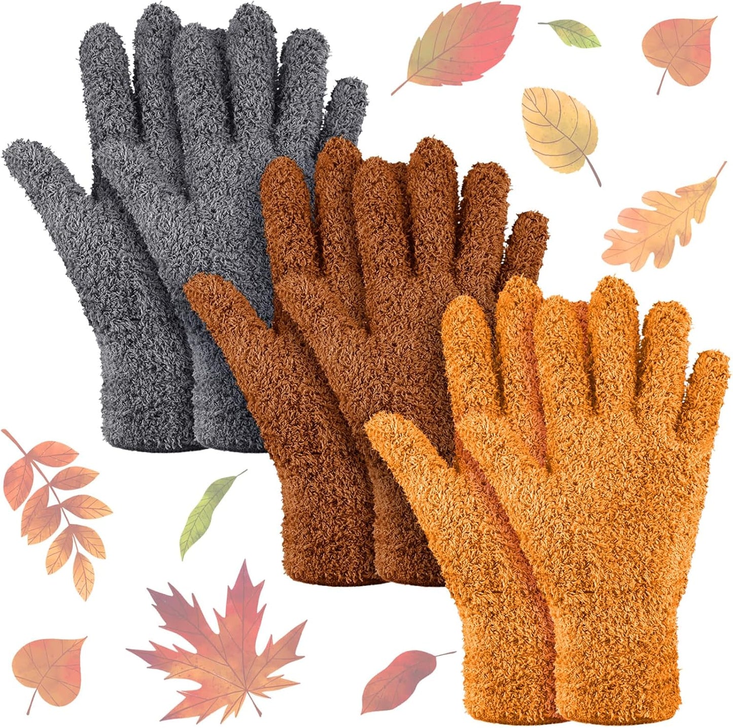 Patelai 3 Pairs Microfiber Plant Dusting Gloves Leaf Cleaning Gloves for Indoor Plants, Blinds, Furniture, House(Medium,Orange, Brown, Dark Gray)