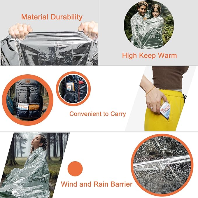 6 Pack - Large 82” x 62” Survival Emergency Mylar Thermal Blankets, Thermal - Image 5