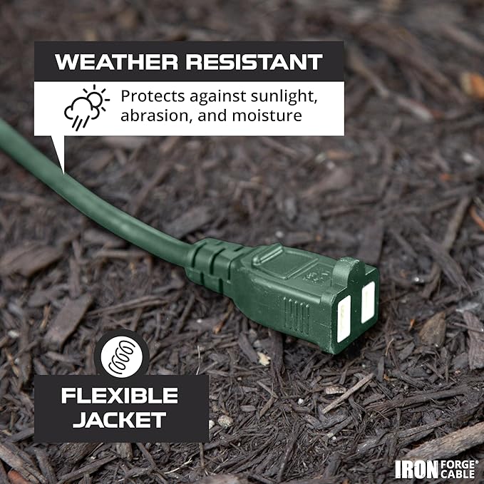 Iron Forge Cable 2 Prong Outdoor Extension Cord 50 ft, 16/2 Weatherproof Green - Image 3