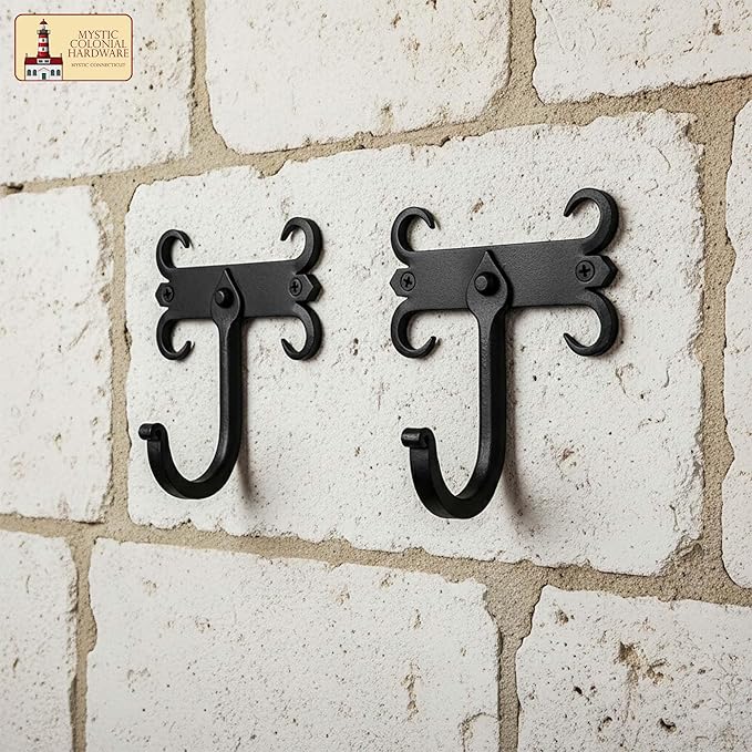 Mystic Colonial Rustic Cast Iron Wall Hooks, Heavy Duty Retro Utility Hooks - Image 3