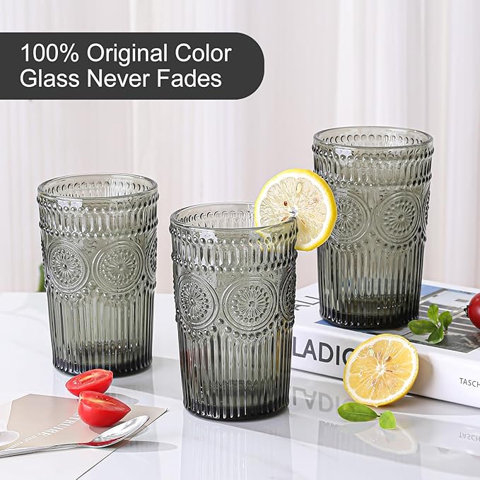 ZMOWIPDL Vintage Glassware Drinking Glasses Set of 6, 13 oz Grey Textured - Image 3