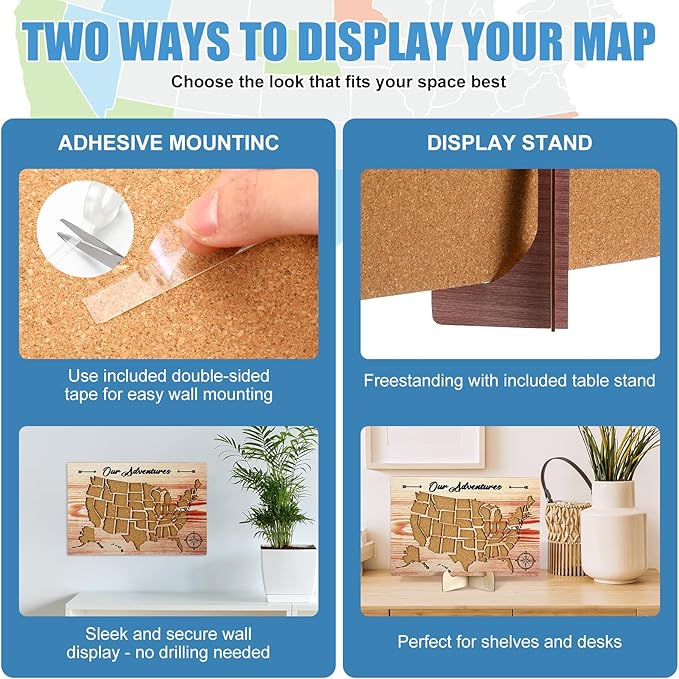 Cork Board USA Travel Map with Push 100 Pin and Wooden Storage Box 12" x 8" - Image 3