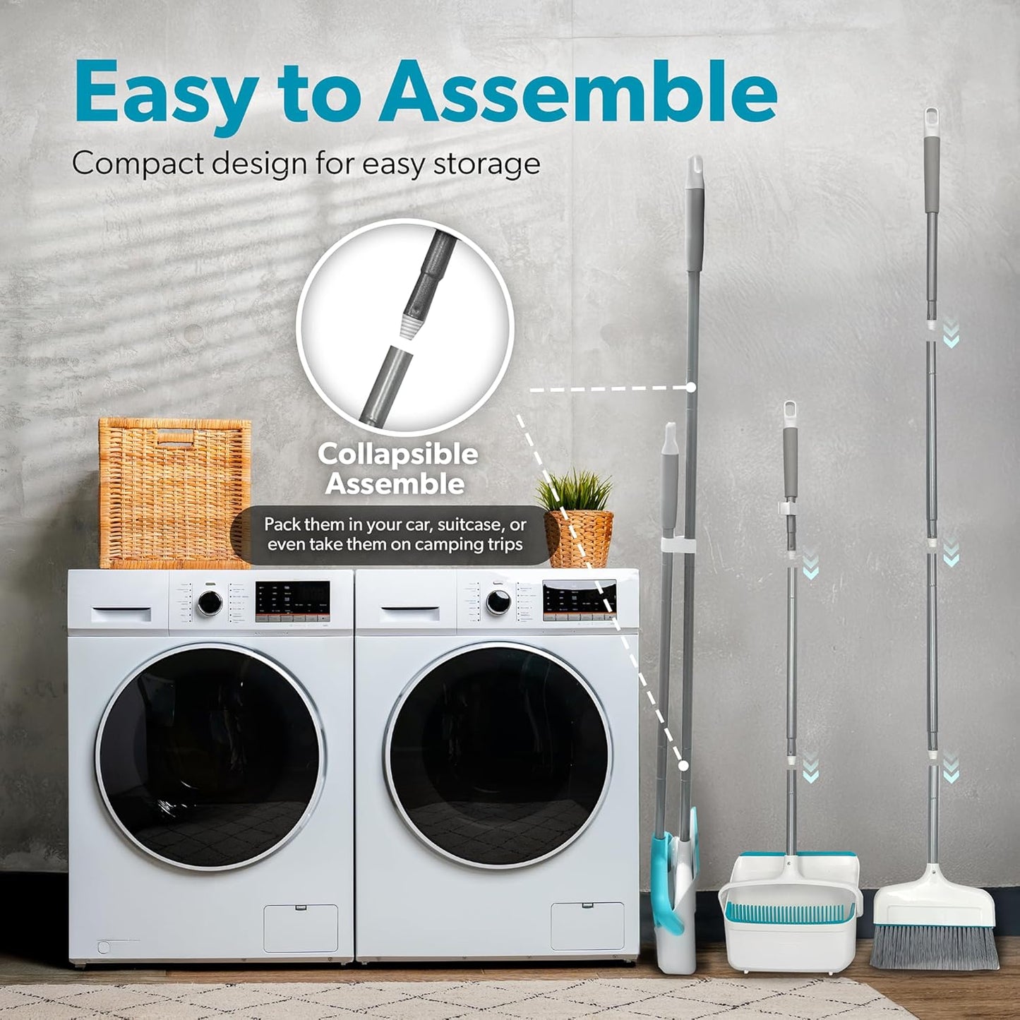 BLACK+DECKER Butler Broom and Dustpan Set for Home, Short Handle, Stand Up and Lightweight Space Saving Dust Pan and Broom Combo for Kitchen, Living Room, Bathroom, Lobby Floor Use