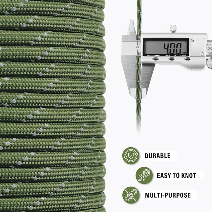 Reflective Paracord Rope 750 lb - 200ft 5/32" Parachute Cord 4MM 12-Strand para - Image 6
