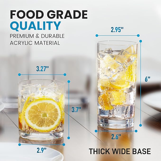 Zulay Kitchen Plastic Drinking Glasses – Mixed 16oz & 12oz Acrylic Shatterproof - Image 4