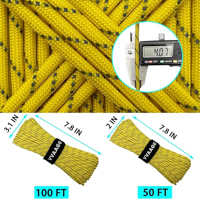 VVAAGG Reflective Paracord Rope 100FT, 7 Strand Nylon para Cord Lanyard Utility - Image 2