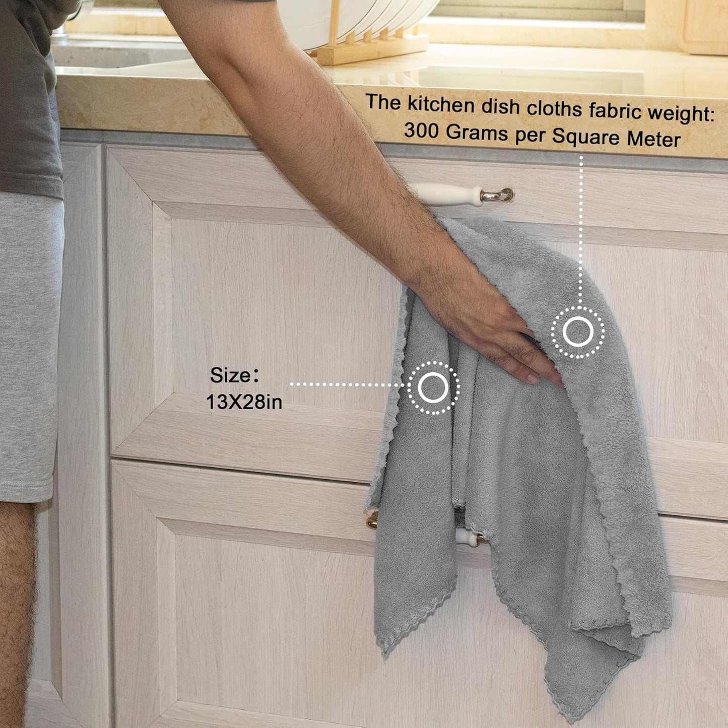 kimteny Kitchen Cloth Dish Towels, 13x28 Inches Premium Dishcloths, Super Absorbent Coral Velvet Microfiber Cleaning Cloths, Fast Drying Rags for Washing Dishes (13x28-8 Pack, Grey)