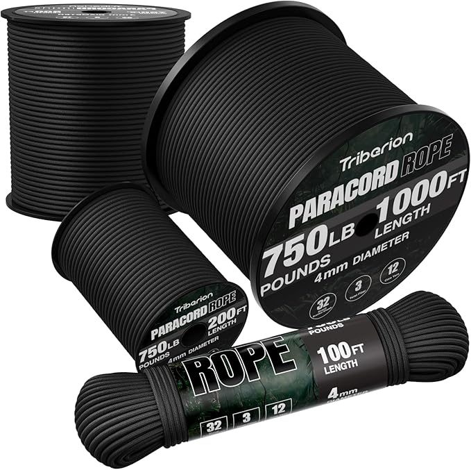 Paracord Rope 750 lb - 1000ft / 500ft / 200ft / 100ft 5/32" Parachute Cord 4MM by Triberion