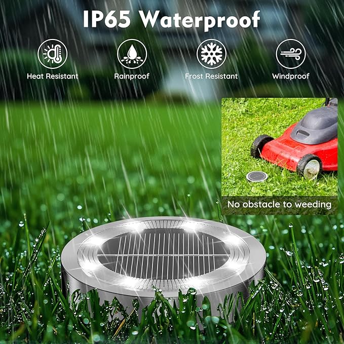 Solar Ground Lights Outdoor, 1 Pack Solar Lights Outdoor Waterproof, Mini Flat - Image 3