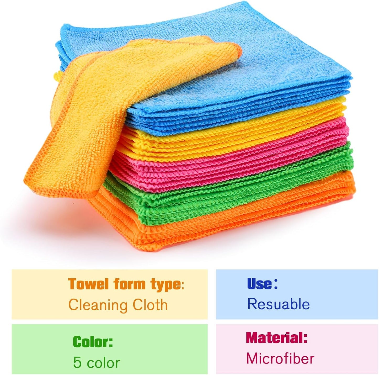 Tanlade Microfiber Cleaning Cloth 6"x6" Cleaning Rags Reasonable Kitchen Towels Microfiber Towels Cars Wash Dry Erase Cloth (Green/Blue/Yellow/Pink/Orange,30 Pcs)