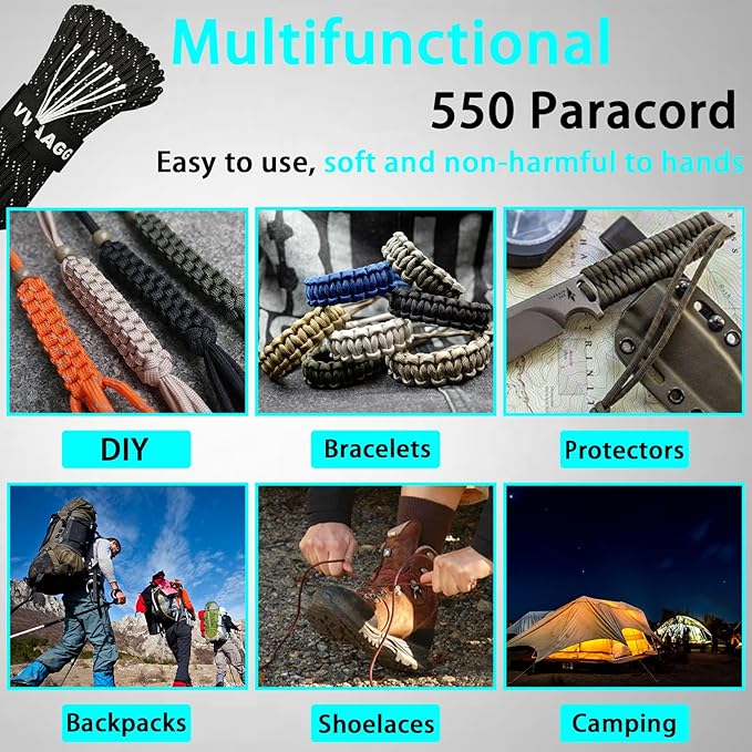 VVAAGG Reflective Paracord Rope 100FT, 7 Strand Nylon para Cord Lanyard Utility - Image 5