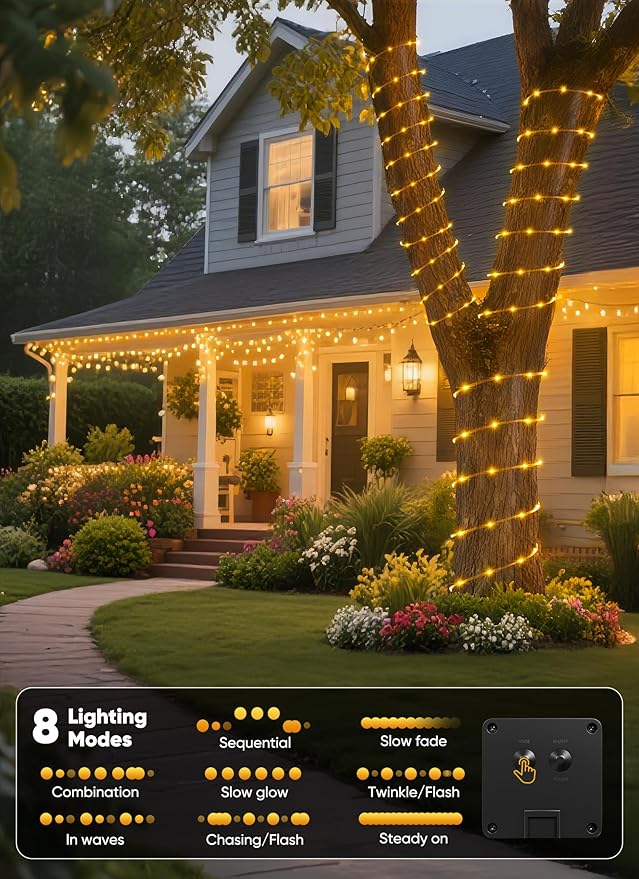 Brightown Solar Rope Lights, 39FT 100LED Outdoor Solar String Lights, IP65 - Image 4