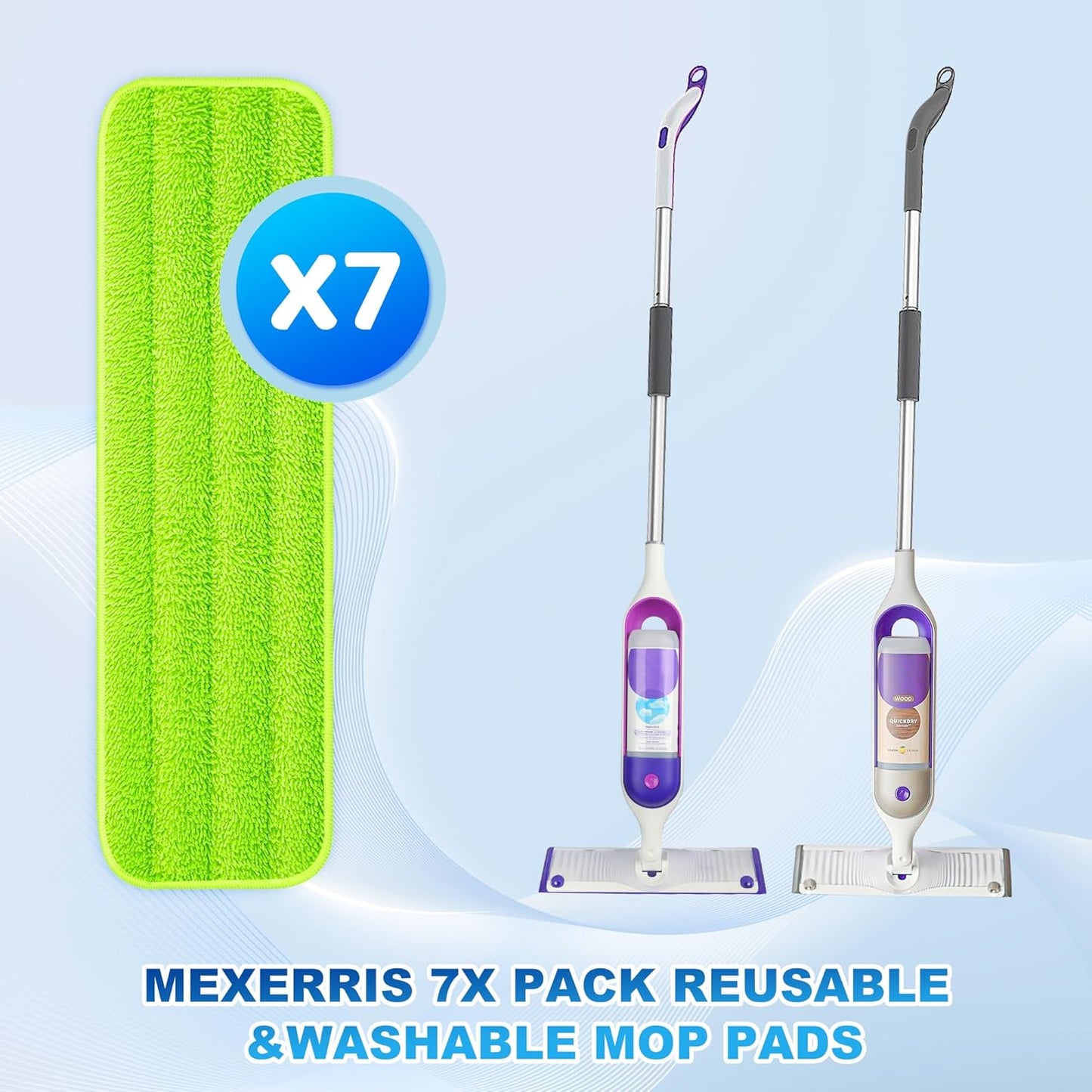 7 Count Reusable Microfiber Mop Pads for Swiffer PowerMop- MEXERRIS PowerMop Refills Hard Wood Floor Mop Pads Machine Washable, Wet Dry Dust Mop Pads Replacement for 13''-15'' Spray Wet Mops