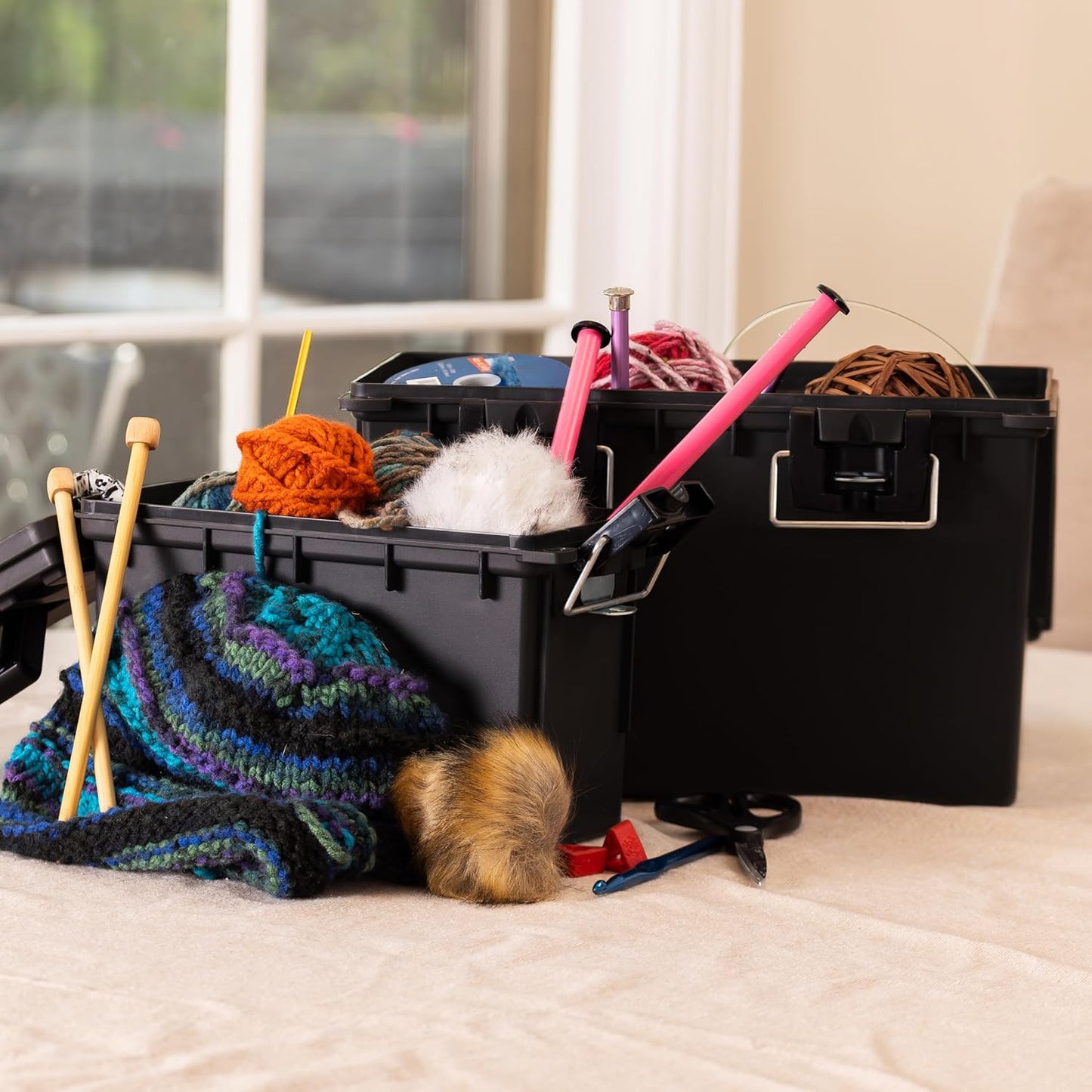 Sheffield 12764 XL Storage Bins With Lids, 4-Pack Stackable Storage Bins, Made in USA, Lockable and Water-Resistant Containers with Lids, Plastic Containers for Home, Classroom, and Dorm