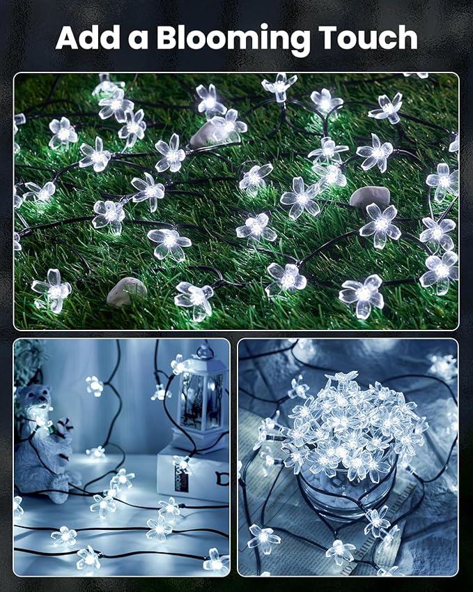 Brightown 2 Pack Total 52FT 120 LED Solar String Lights Flower Outdoor - Image 6