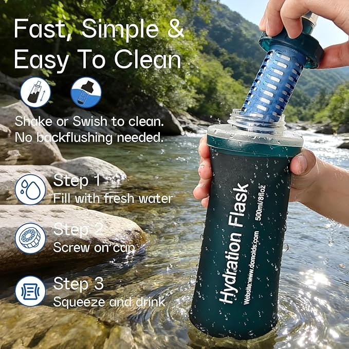 GUYI 700ml Collapsible Water Filter Bottle, Removes Impurities, BPA Free - Image 5