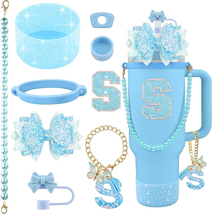 9PCS Blue for Stanley Cup Accessories Set Bling Initials Bow Charms for Stanley by Unknown