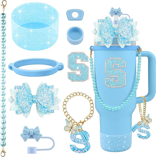 9PCS Blue for Stanley Cup Accessories Set Bling Initials Bow Charms for Stanley by Unknown