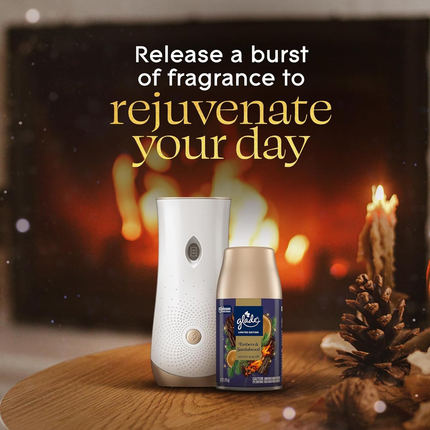 Glade Automatic Spray Refill, Embers & Sandalwood, Scented Air Freshener for Home and Bathroom, 6.2 Oz