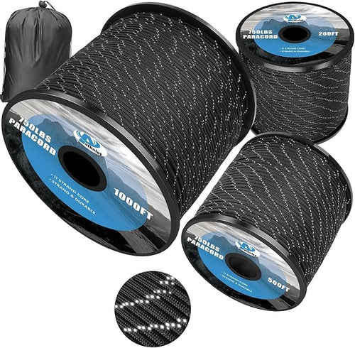750Ib Reflective Paracord Rope, 4mm 11 Strand Parachute Spool Cord by Aystkniet