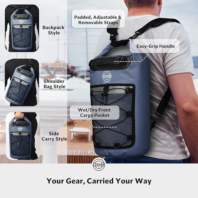 STOVER 5/10/25/30/40/55L Waterproof Dry Bag- Roll-Top Backpack w/Phone Case- - Image 3