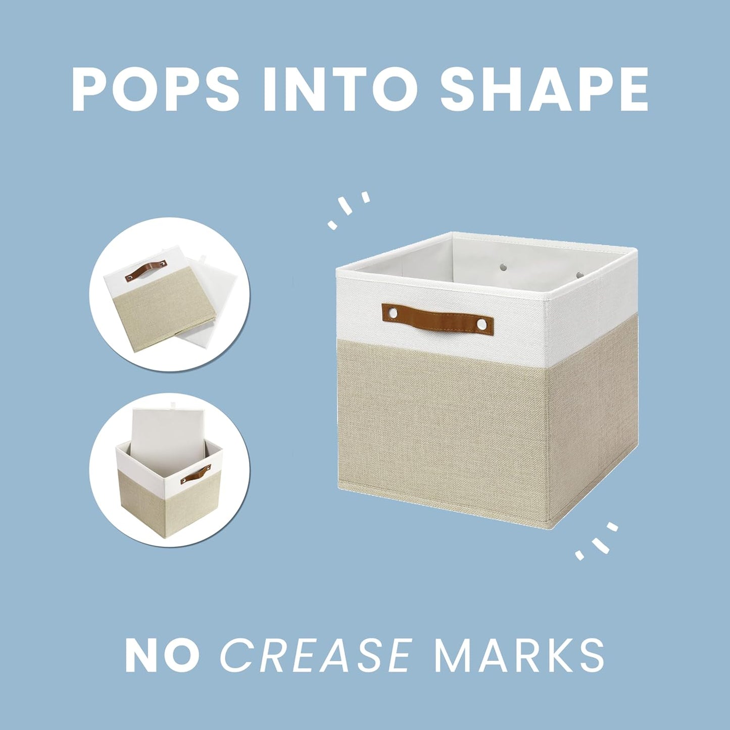 OrganiHaus 13x13 Cube Fabric Storage Bins Set of 4, Fabric Storage Cubes w/ Vegan Handles, 13 inch Collapsible Bins for Clothes & Toy Organizer, Cubbies Organizer, 13x13 Basket for Decor - White