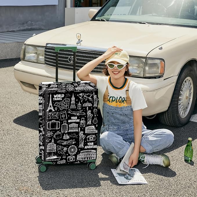 ANNA QUEEN Travel Seamless Pattern Luggage Cover -Stretchable Airplane Suitcase - Image 4