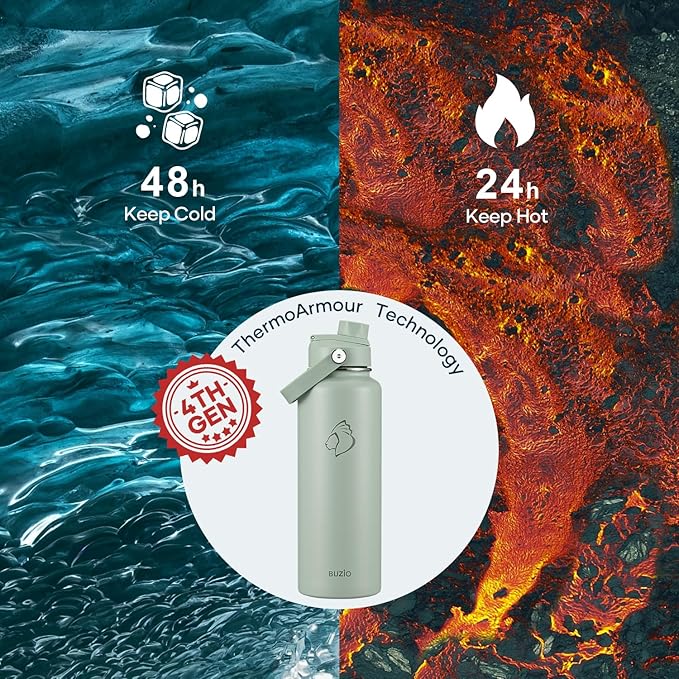 BUZIO 40 oz Water Bottle Insulated, Triple Wall Vacuum Stainless Steel Flask - Image 2