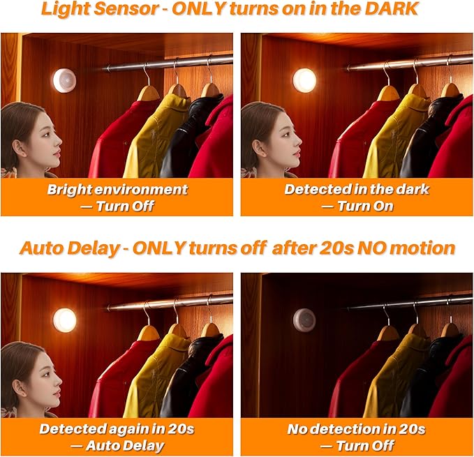 STAR-SPANGLED 6 Pack 2.8” Motion Sensor Lights Indoor AAA Battery Operated - Image 3