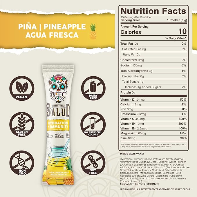 Salud 2-in-1 Hydration Packets + Immunity Electrolytes Powder, Pineapple - Image 3