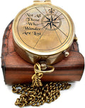 Vintage Brass Compass with Leather Case – Engraved “Not All Those Who Wander by Unknown