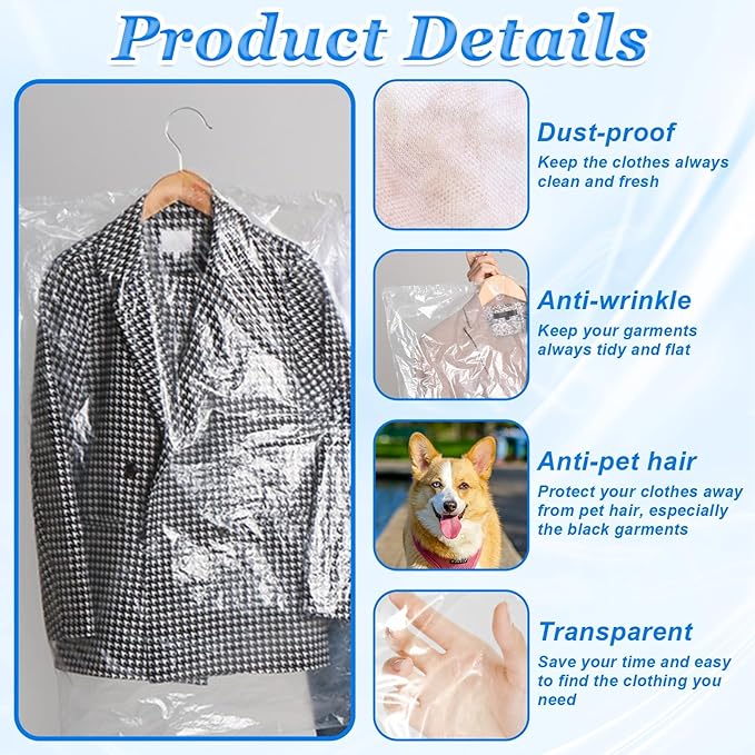 100 Pack Clear Plastic Dry Cleaning Bags 23.6x47.2 Inch Garment Bags Dust-Proof - Image 3