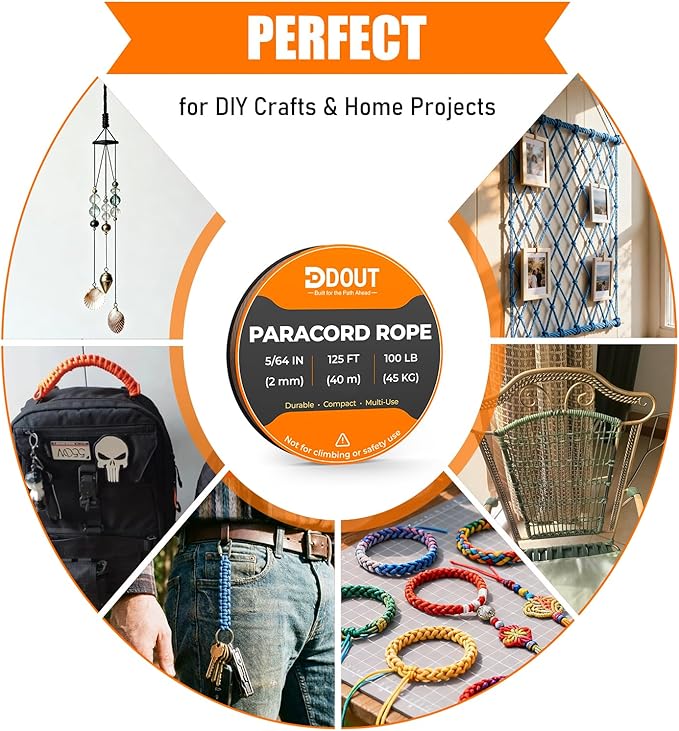 DDOUT 2mm Paracord 100lb, Thin Micro Paracord Rope, Tan 125FT Nylon Cord - Image 5