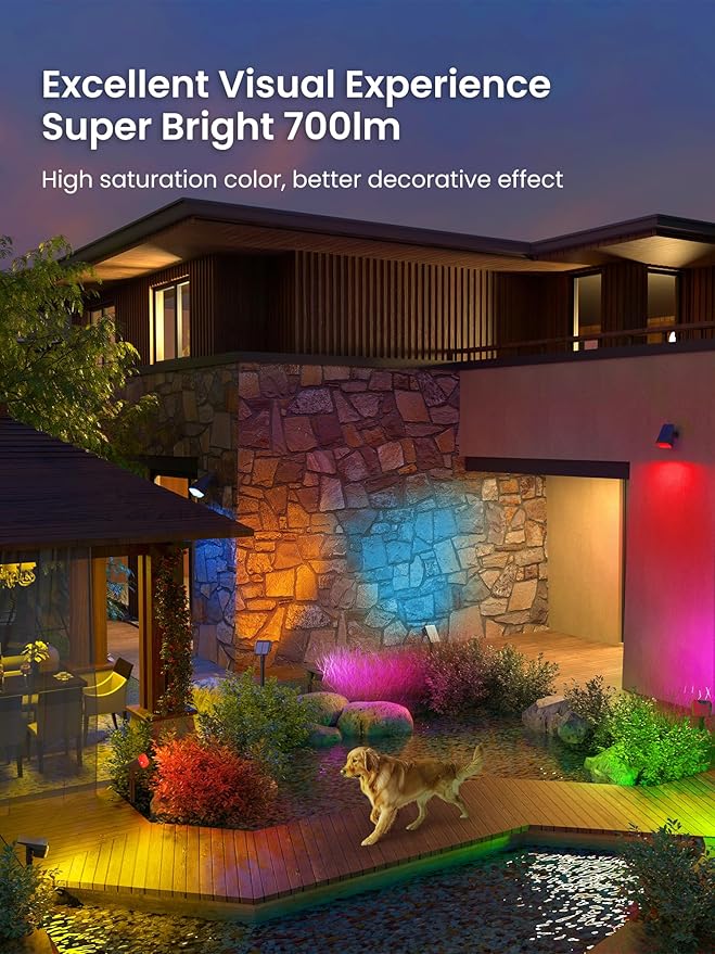 AUDERWIN Color Changing Solar Spot Lights Outdoor, 9 Lighting Modes Colored - Image 2