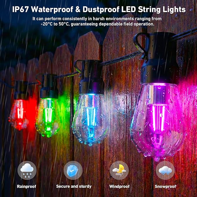 Outdoor String Lights, 200FT Smart RGB+IC Patio Lights - Image 4