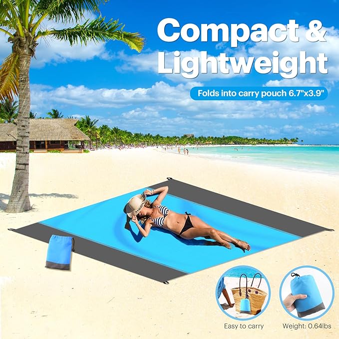 EASYFUN Beach Blanket Sandproof Oversized, Portable Picnic Mat - Image 3