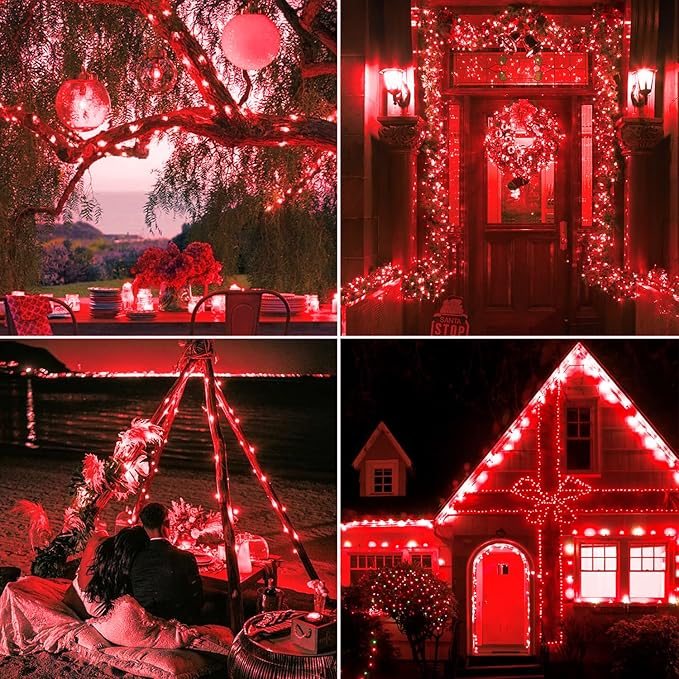 JMEXSUSS 4 Pack 400 LED 132FT Red Solar Fairy Lights Outdoor Waterproof - Image 5