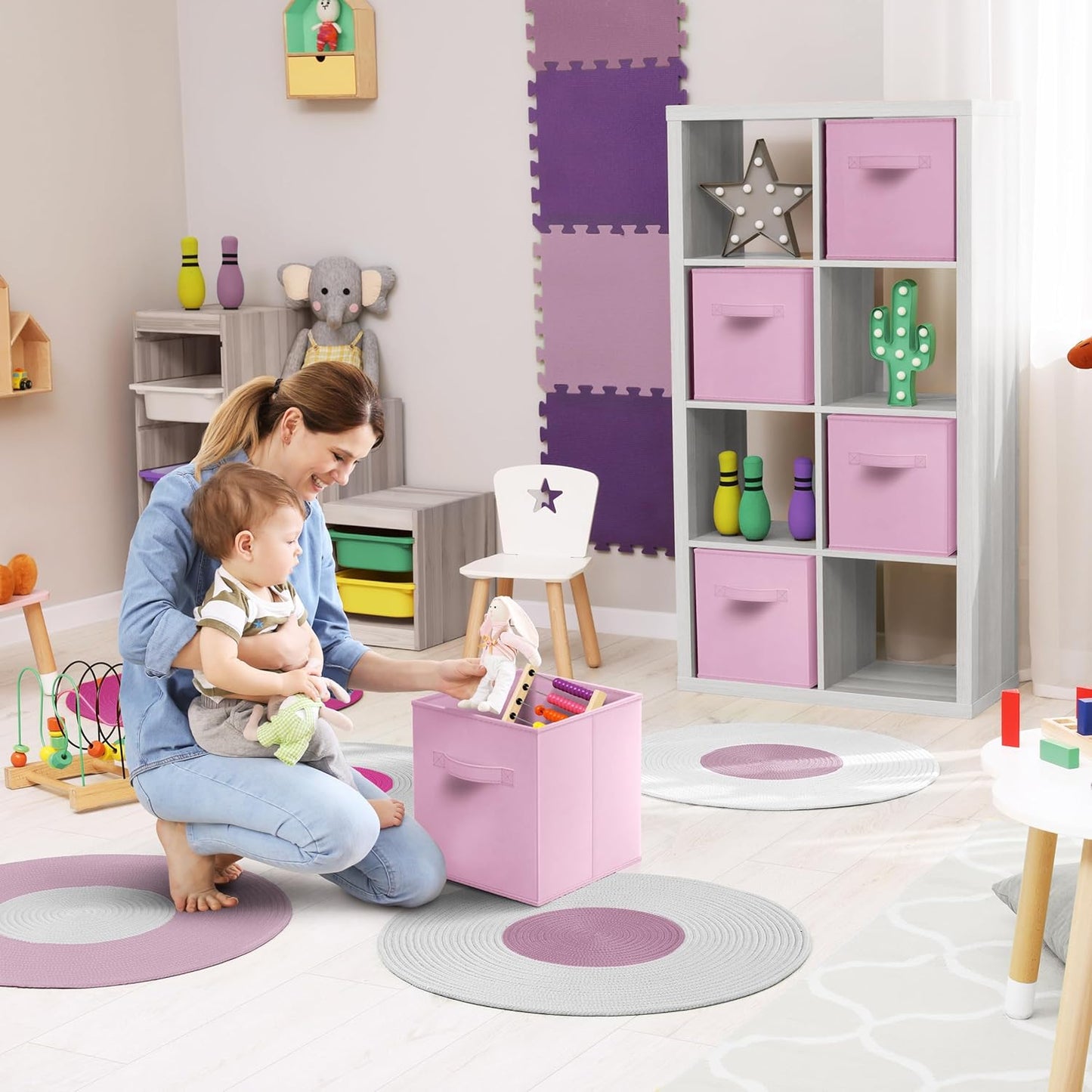 Sorbus 13 Inch Storage Bins - Sturdy Collapsible Fabric Storage Cubes with Handle - 8 Foldable Baskets for Organizing Clothes, Toys, Books - Storage Baskets for Shelves, Closets