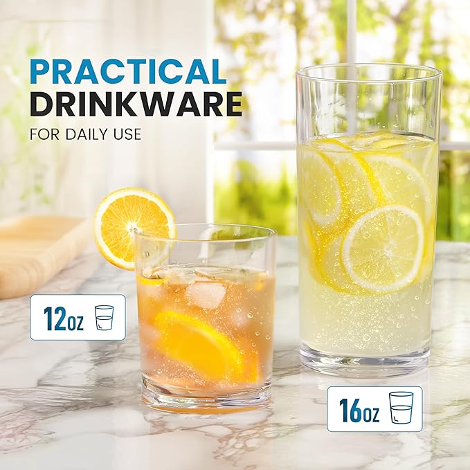 Zulay Kitchen Plastic Drinking Glasses – Mixed 16oz & 12oz Acrylic Shatterproof - Image 3