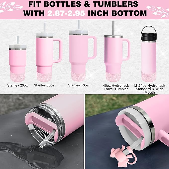9PCS Pink for Stanley Cup Accessories Set 30/40 Oz Bling Initials Bow Charms - Image 4
