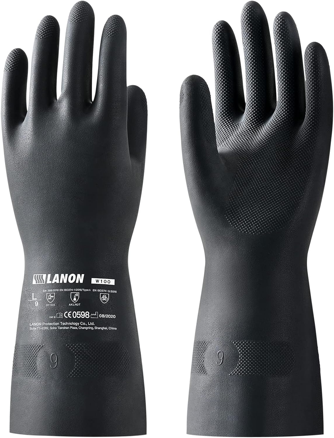LANON Rubber Chemical Resistant Gloves, Reusable Heavy-duty Safety Work Gloves, Acid & Alkali Protection, Non-Slip, XX Large