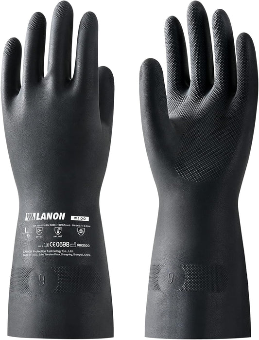 LANON Rubber Chemical Resistant Gloves, Reusable Heavy-duty Safety Work Gloves, Acid & Alkali Protection, Non-Slip, XX Large