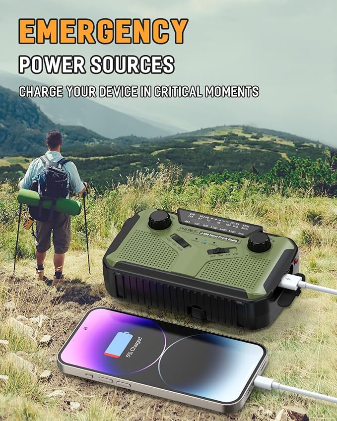 PRUNUS J-369 11100mWh Emergency Weather Radio, AA Batteries/Hand - Image 6