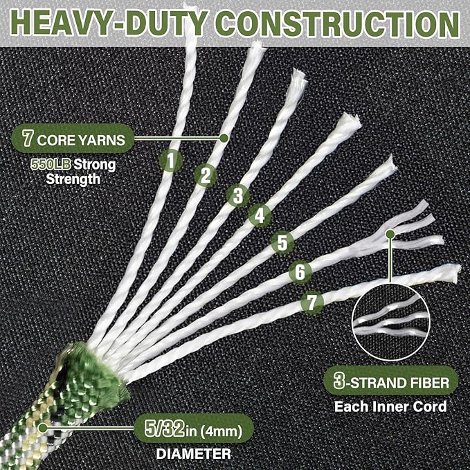 Paracord Rope 550 lb - 500ft 5/32" Parachute Cord 4MM 7-Strand para Cord - - Image 3