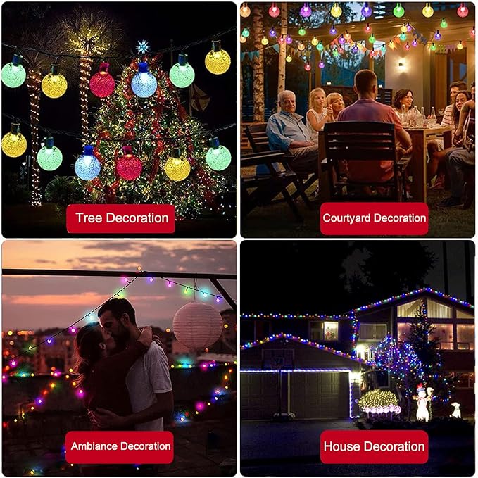 Solar String Lights Outdoor 100 Led 40 Feet Multi-Color Crystal Globe Lights - Image 6