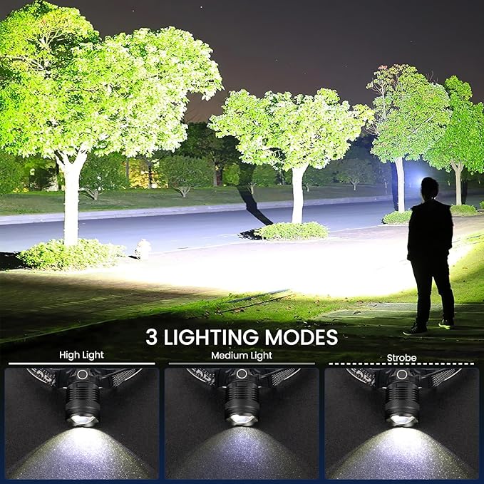azamine LED Headlamp Rechargeable, 99000 Lumens Bright Head Lamp Βattery Include - Image 4