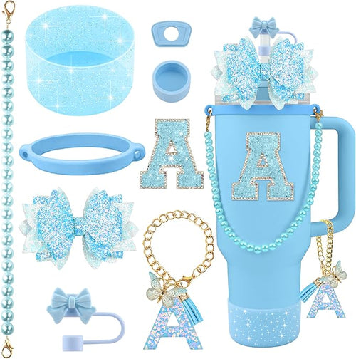 9PCS Blue for Stanley Cup Accessories Set Bling Initials Bow Charms for Stanley by Unknown